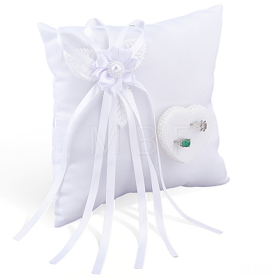 Squre with Bowknot Polyester Wedding Finger Ring Display Pillow DIY-WH0899-722-1