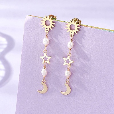 Natural Cultured Freshwater Pearl Sun Tassel Stud Earrings EJEW-JE06852-1