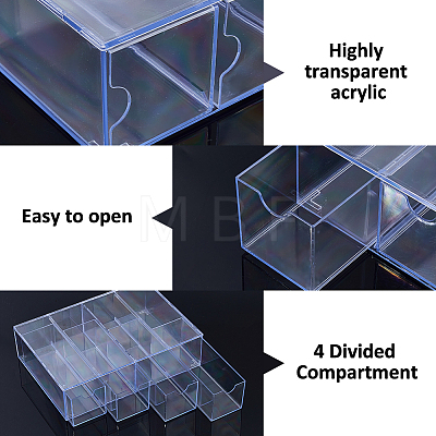 2Pcs 4 Grids Transparent Acrylic Storage Drawer Minifigures Display Case ODIS-WH0079-057-1