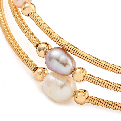 Four-Loops Brass & Natural Freshwater Pearl Beaded Wrap Bracelets for Women BJEW-F470-02G-1