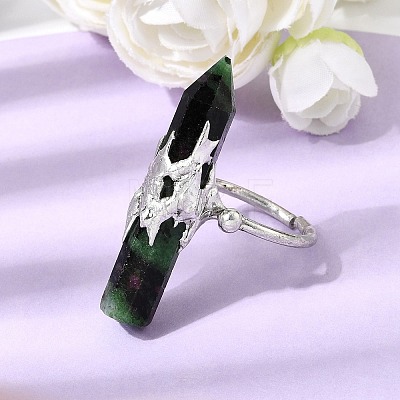 Natural & Synthetic Gemstone & Brass Cuff Rings for Women RJEW-G374-01P-1