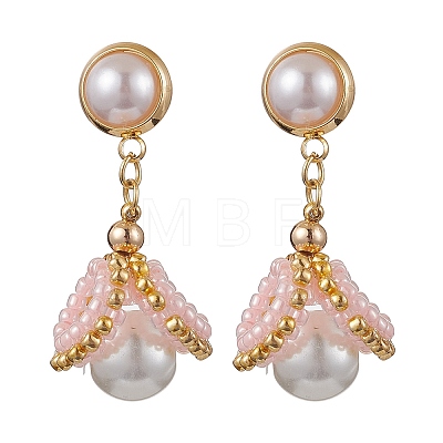 Glass Seed Bead Shell Shape Dangle Stud Earrings EJEW-MZ00273-1