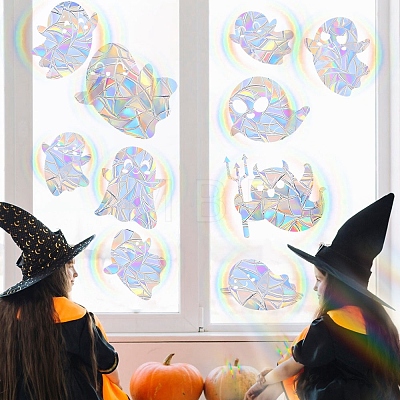 Halloween Ghost Rainbow Prism Electrostatic Window Stickers PW-WG3EC3A-01-1