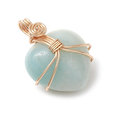 Natural Flower Amazonite Copper Wire Wrapped Pendants PALLOY-JF03309-01-1