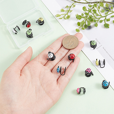 6 Pair 6 Color Plastic Ladybug Cuff Earrings EJEW-AB00001-1