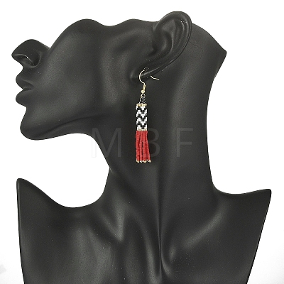 Glass Seed Braided Tassel Dangle Earrings EJEW-MZ00057-1