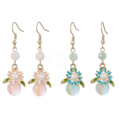 Flower Alloy Enamel Dangle Earrings EJEW-JE06973-1