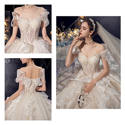 Polyester & Plastic Boning Sewing Wedding Dress Fabric OCOR-WH0052-26-1