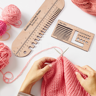 Oval & Rectangle Wooden Knitting Needle Gauge & Yarn Wrap Guide Board DIY-WH0033-88-1