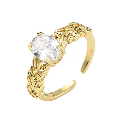 Brass Pave Clear Single Cubic Zirconia Cuff Open Rings RJEW-H268-01G-1