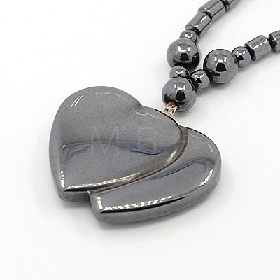 Heart to Heart Magnetic Synthetic Hematite Beaded Necklaces NJEW-F026-14-1