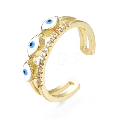 Clear Cubic Zirconia Oval Evil Eye Open Cuff Ring with Enamel for Women RJEW-N035-102-1