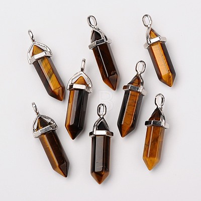 Natural Tiger Eye Double Terminated Pointed Pendants X-G-F295-05B-1