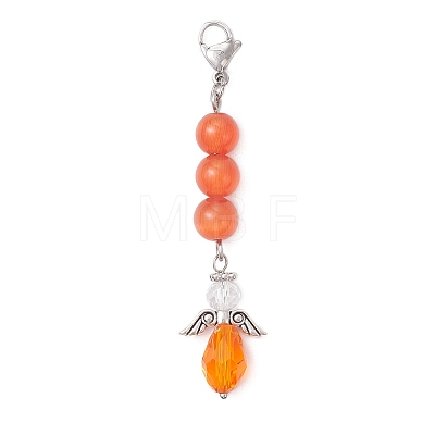 Angel Alloy & Glass & Cat Eye Pendants Decorations HJEW-TA00441-1