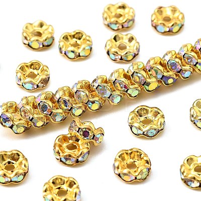 Brass Rhinestone Spacer Beads RB-A014-L6mm-28G-1