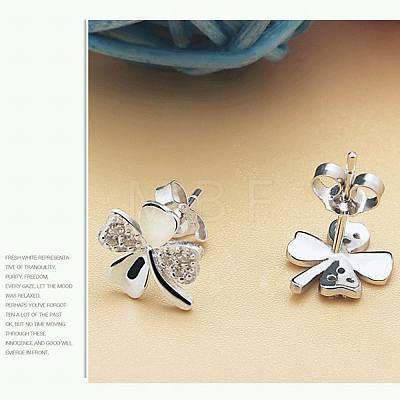 Real Platinum Plated Brass Four Leaf Clover Stud Earrings EJEW-EE0001-231-1