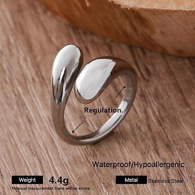 Irregular 304 Stainless Steel Cuff Open Rings for Women MI0749-3-1