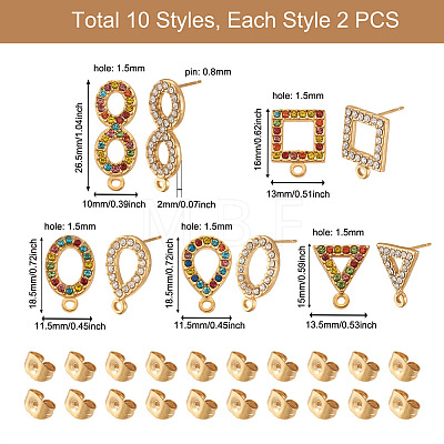 Craftdady 20Pcs 10 Style Teardrop & Geometry 304 Stainless Steel Stud Earring Findings STAS-CD0001-25-1