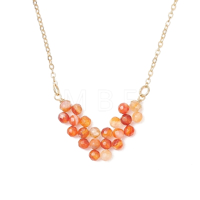 Natural Carnelian Faceted Round Beaded Arrow Pendant Brass Cable Chain Necklaces NJEW-TA00207-01-1
