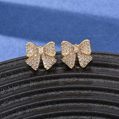 Brass Micro Pave Cubic Zirconia Stud Earrings EJEW-F418-07G-1