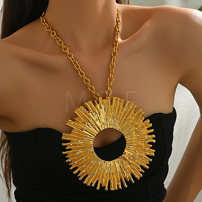 Exaggerated Alloy Crystal Rhinestone Sun Big Pendant Necklaces for Women WG395AB-01-1