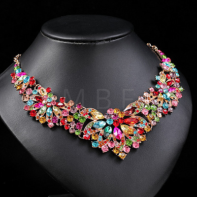 Flower Alloy Rhinestone Pendant Necklaces & Stud Dangle Earrings Sets WG73580-01-1