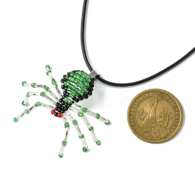 Braided Glass Seed Bead Spider Pendant Necklaces NJEW-MZ00036-03-1
