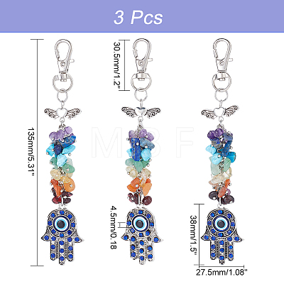 3Pcs Natural & Synthetic Gemstone Chips Cluster Pendant Decoration HJEW-CA0001-35-1