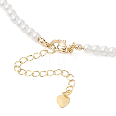 Alloy Crystal Rhinestone Star Pendant Natural Rose Quartz Chip and Round White Glass Pearl Beaded Necklaces NJEW-JN05696-01-1
