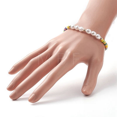 Plastic Imitation Pearl & Glass Seed Beaded Stretch Bracelet for Women BJEW-JB09929-1