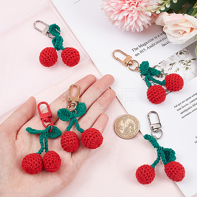 6Pcs 3 Colors Cherry Wool Knitting Pendant Decorations HJEW-CP0001-06-1