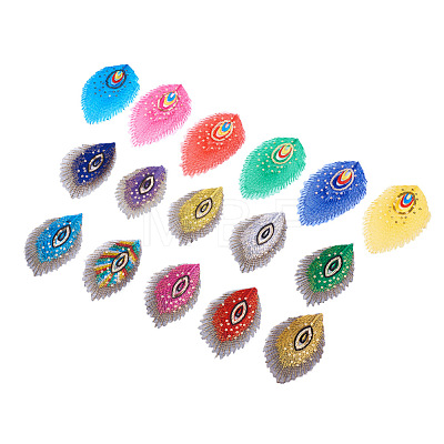 Jewelry 32Pcs 16 Style Peacock Feathers Polyester Embroidery Cloth Self Adhesive Patches DIY-PJ0001-26-1