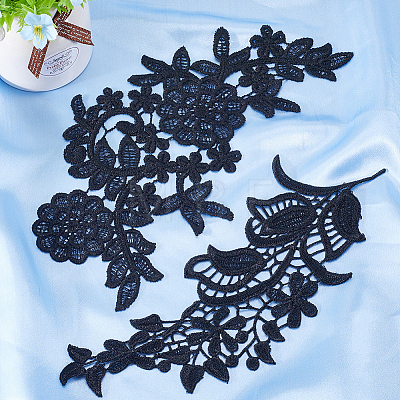 Gorgecraft 4 Pairs 2 Style Polyester Embroidery Flower Lace Appliques DIY-GF0009-08-1