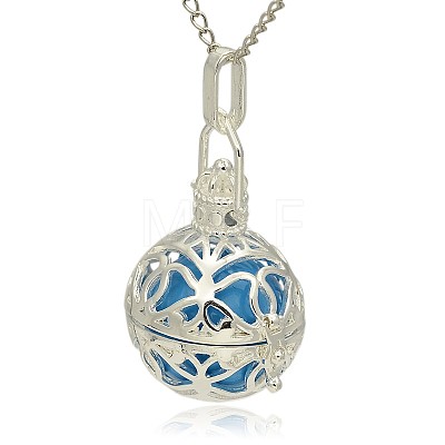 Silver Color Plated Brass Hollow Round Cage Pendants KK-J240-02S-1