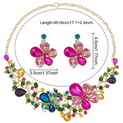 ANATTASOUL Colorful Rhinestone Flower of Life Pendant Necklace & Dangle Stud Earrings SJEW-AN0001-12-1