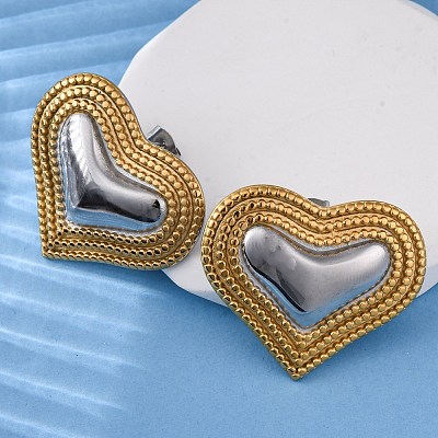 304 Stainless Steel Two Tone Stud Earrings EJEW-Z109-05GP-01-1