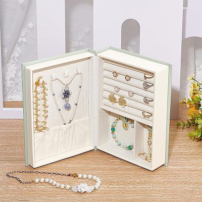 Imitation Leather Magic Book Jewelry Set Box LBOX-WH0002-04B-1