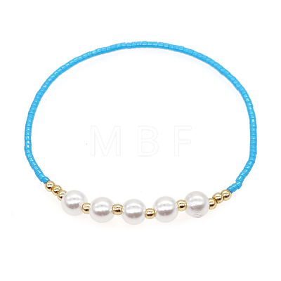Glass Seed & Imitation Pearl Beaded Stretch Bracelet for Women BJEW-A22-12-17-2-1