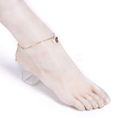 Brass Butterfly Charm Anklets X-AJEW-AN00281-01-1