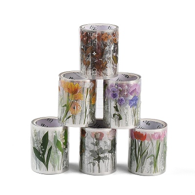 6 Rolls 6 Styles Flower PET Adhesive Sticker Rolls DIY-CC0001-23-1