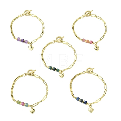 Brass Heart Charm Bracelets BJEW-JB13611-1