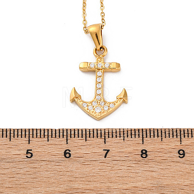 304 Stainless Steel Crystal Rhinestone Anchor Pendant Necklaces NJEW-Z057-01C-G-1