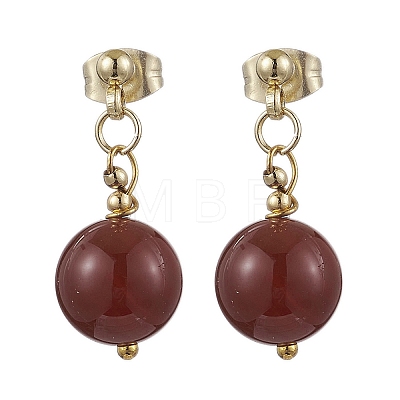 Natural Carnelian Round Beads & 304 Stainless Steel Components Dangle Earrings for Women EJEW-JE06231-04-1