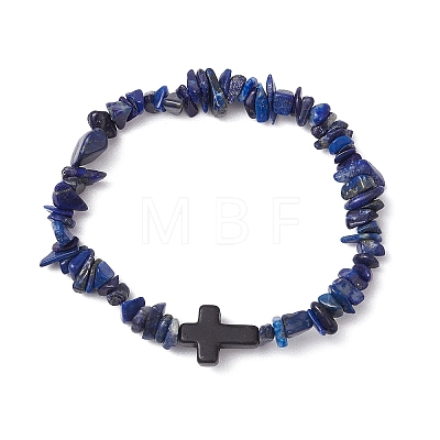 Natural Lapis Lazuli Chips Stretch Bracelets for Women Men BJEW-JB11341-07-1