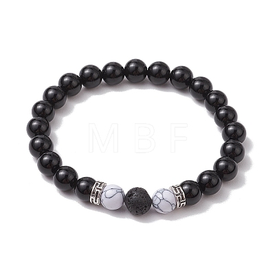 Natural Black Onyx Round Beads Stretch Bracelets BJEW-JB11493-02-1