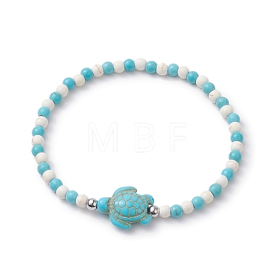 4Pcs 4 Style Dyed Synthetic Turquoise Starfish & Turtle Beaded Stretch Bracelets Set for Women BJEW-JB09337-1