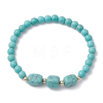 Synthetic Turquoise Cube & Round Beaded Stretch Bracelets BJEW-JB10807-07-1