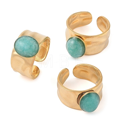 Oval Natural Amazonite Finger Rings RJEW-Z057-12G-06-1