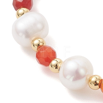 Round Natural Cultured Freshwater Pearl & Dyed Natural Agate Beaded Bracelats BJEW-JB12808-1