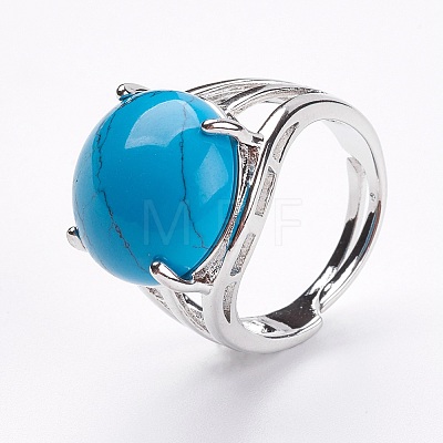 Adjustable Synthetic Turquoise Finger Rings RJEW-F075-01E-1